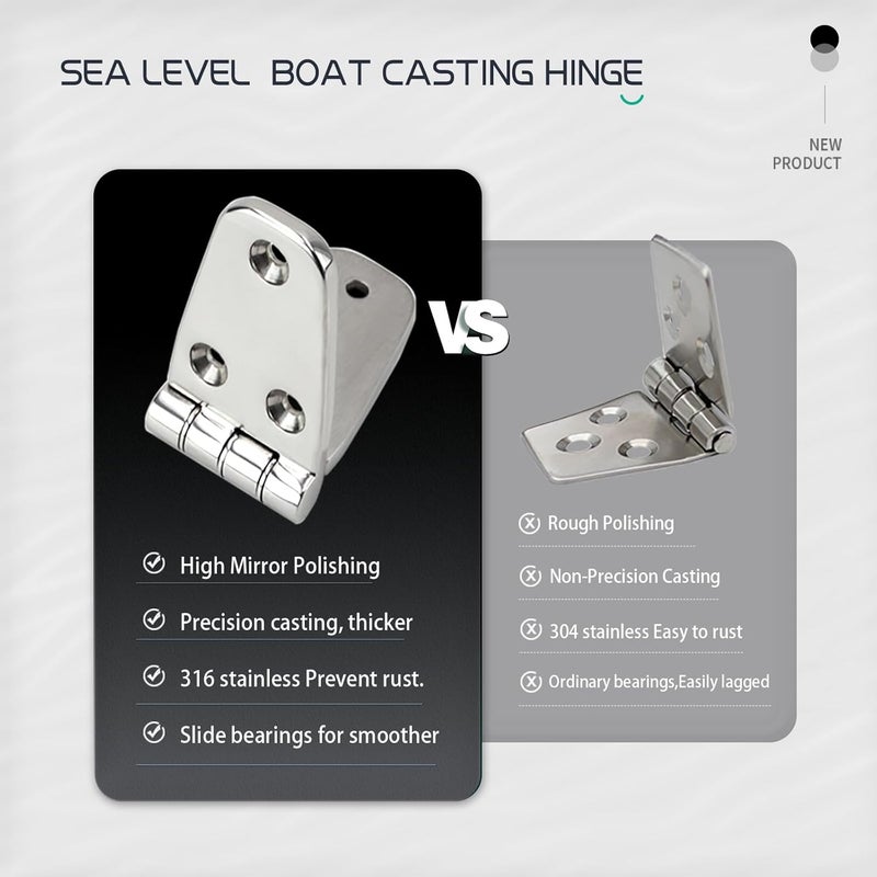 Laorde 316 Stainless Steel Boat Hinges Marine Grade 4 inch x 1.5 inch Heavy Duty Boat Hatch Hinge 102 mm x 38 mm Casting Cabinet Door Hinge with Screws 2 PCS - Image 5
